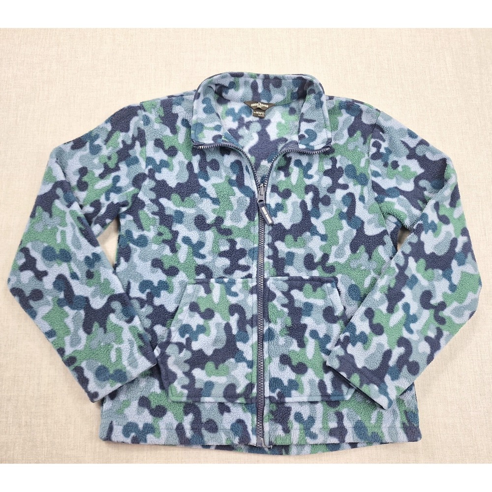 Eddie Bauer Kids Camo Fleece Jacket Blue Green Full Zip Mock Neck M 10/12